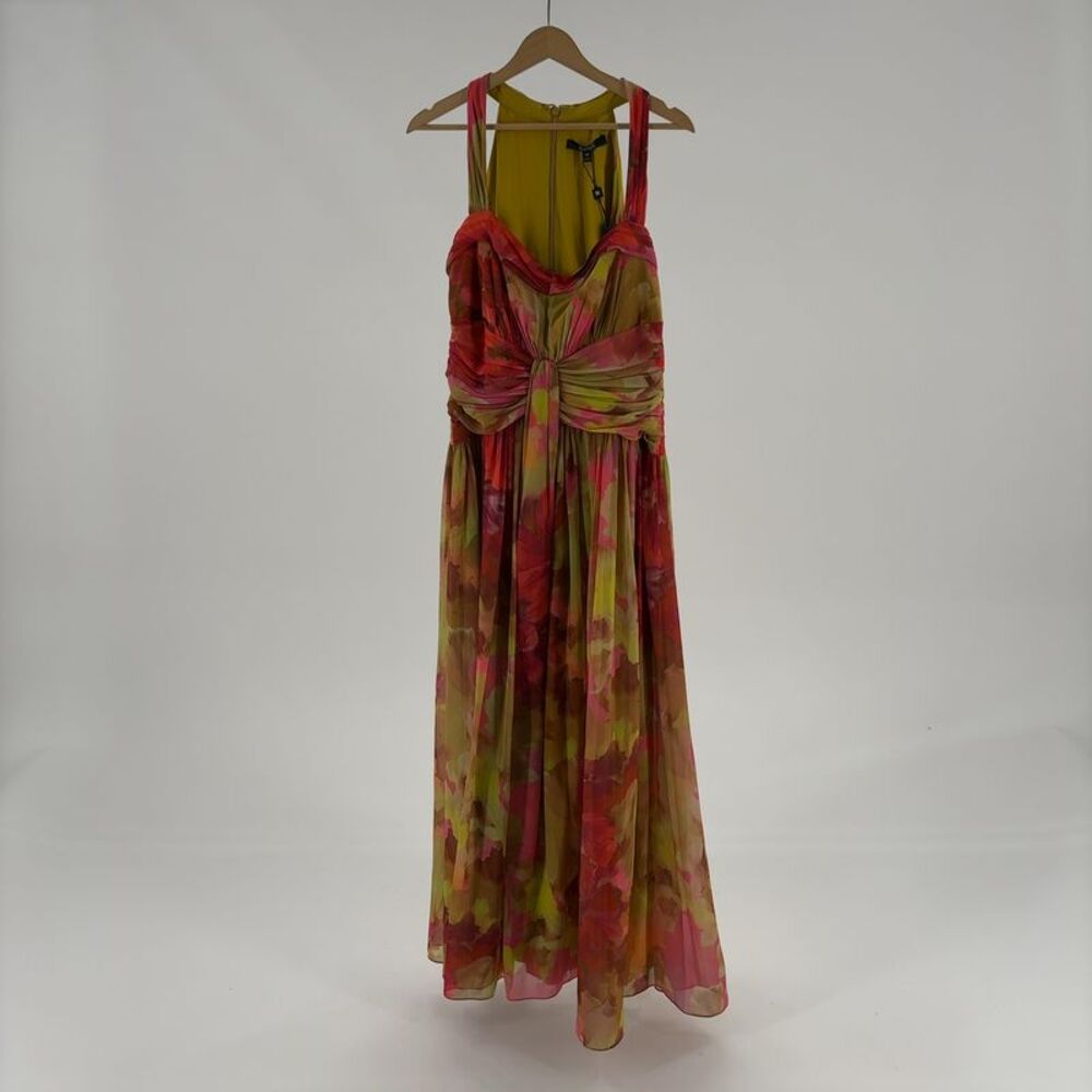 Badgley Mischka Floral Pleated Waist Gown